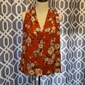 Orange Sleeveless Floral‎ Blouse
